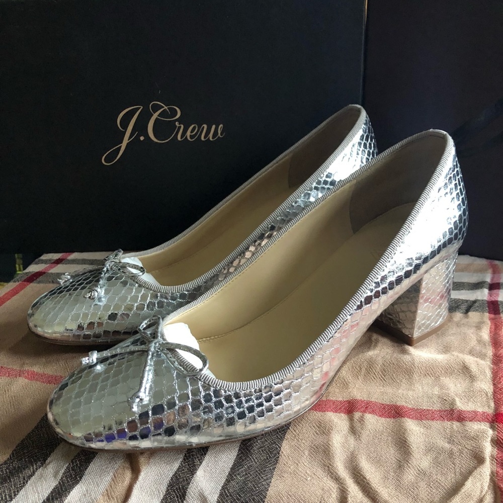 🆕J.CREW Metallic Snakeskin Block-heel Pumps